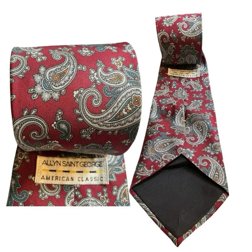 Allyn‎ St. George Vintage Red Blue Paisley Tie Mens Designer Neck Tie 58